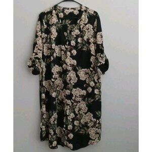 41 Hawthorne Kimona Robe Tunic Top Multicolor Floral Long Sleeve Button Women XL